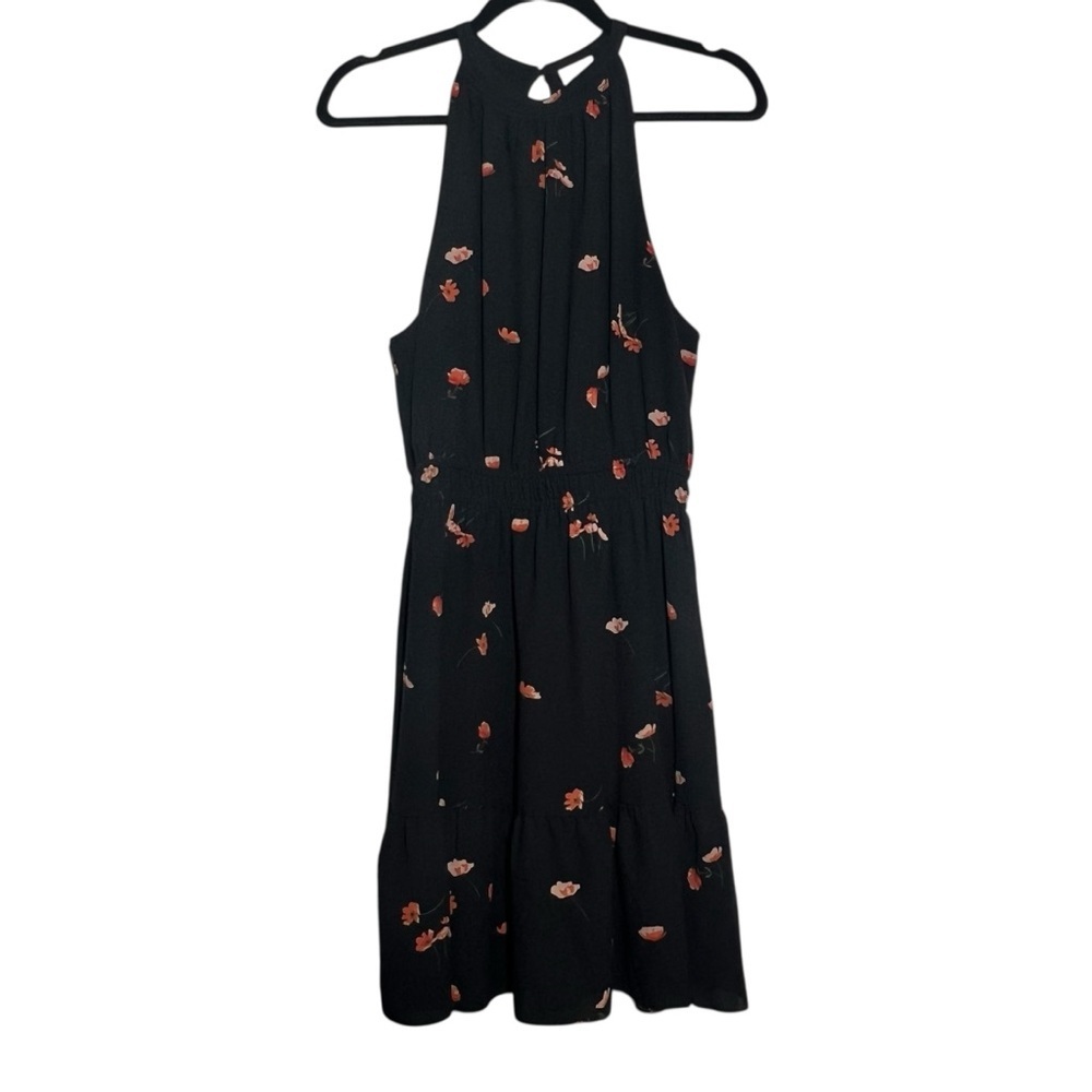 Wilfred Halter Mini Dress Black Floral Womens Size M Feminine Dainty Romantic